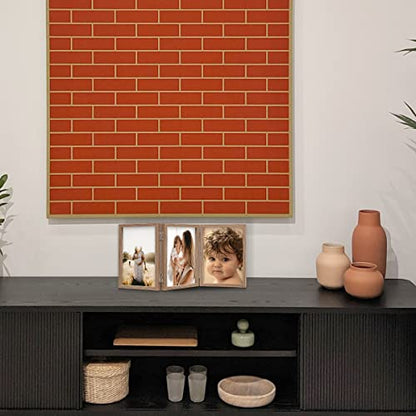 3 Picture Frame 4x6 Triple Hinged MDF Wood Grain with Glass Front Three Opening Photo Frame Stand Vertical on Tabletop | Trifold Photo Frame, Hinged Foldable, Crystal Clear Real Glass - color: Wood Grain, size: 4x6