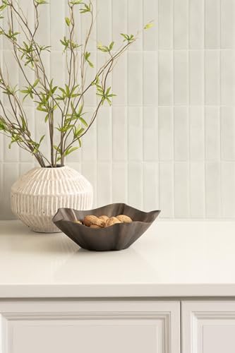 Kate and Laurel Flutte Scalloped Decorative Metal Serving Bowl; 10 x 10 x 3; Bronze; Modern Wavy Fruit Bowl for Kitchen Counter or Use as Tabletop Storage for an Entryway Table