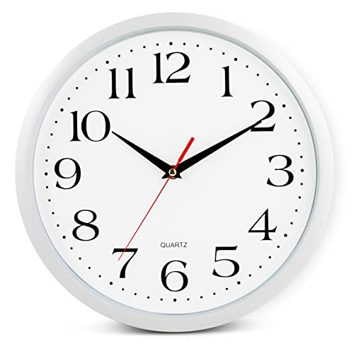 Bernhard Products White Wall Clock Silent Non Ticking, 12 Inch Quality Quartz Battery Operated Round Easy to Read Home/Office/Kitchen/Classroom/School Sweep Clock, Black Hands - color: White, size: 12 Inch