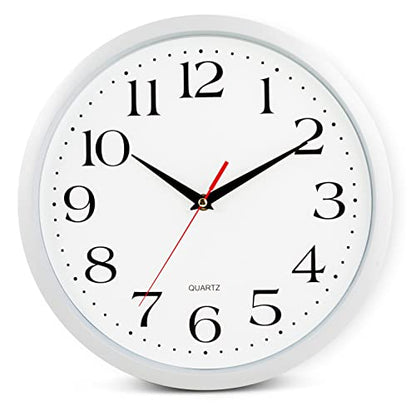 Bernhard Products White Wall Clock Silent Non Ticking, 12 Inch Quality Quartz Battery Operated Round Easy to Read Home/Office/Kitchen/Classroom/School Sweep Clock, Black Hands - color: White, size: 12 Inch