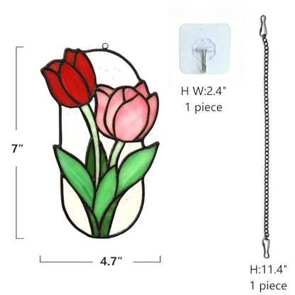 Saffron Stained Glass Window Hanging Decoration Tulip Stained Glass Decoration Garden Light Catcher