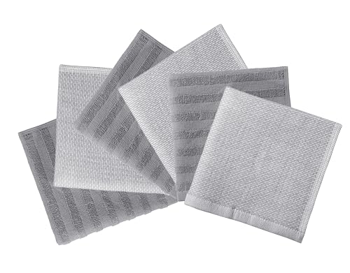 Bumble Premium Dish Cloths 13"x13" (6 Pack) | 100% Natural Ring Spun Cotton | 400 GSM | Highly Absorbent & Soft |Yarn Dyed & Solid Dyed Terry Dish Cloth Set - Grey - color: Grey, size: Dish Cloths - Mixed Styles