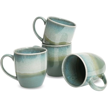 Bosmarlin Ceramic Coffee Mug Set of 4, 17 Oz, Coffee Cups, Microwave Safe, Unique Reactive Glaze (Green) - color: Green