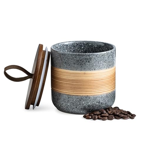 Miamolo Ceramic Coffee Container, Coffee Jar for Kitchen Counter Keep Fresh | Coffee Canister with Airtight Lid, for Tea Matcha Storage | Modern Farmhouse Countertop, for Coffee Enthusiasts | Grey & 18oz - color: Grey, size: 18 fl.oz