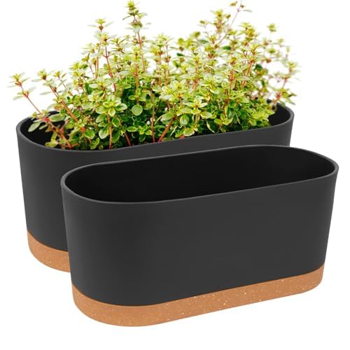 QCQHDU 16" L x 7.6" W x 7" H Window Planter Box, 2 Pack Self Watering Pots for Indoor Plants with Drainage Holes & Saucer, Outdoor Flower Pots Home Garden Modern Decor - color: Dark Grey, size: 16 inch L x 7.6 inch W x 7 inch H