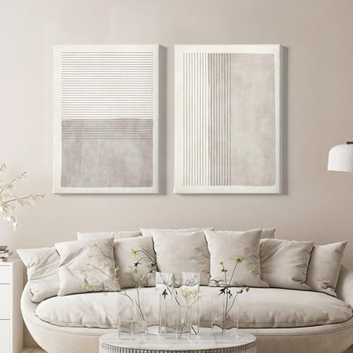 Gray Beige Abstract Wall Art Black Minimalist Line Art Gray Modern Artwork Abstract Painting Minimalist Beige Poster Modern Line Art Prints Neutral Minimalist Wall Art 16x24inx2 with Framed - color: Gray Beige Abstract Wall Art Framed