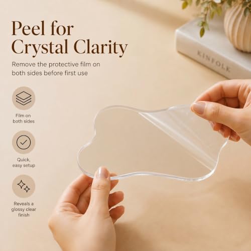 Cinnvoice 4 Pcs Acrylic Coasters Decorative Plates Clear Cloud Shape Coffee Cup Coaster with 1 Pcs Holder Decorative Plates Clear Coaster for Home Office Desk, Accessory for Desktop Protection