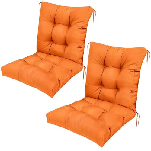 Outdoor Wicker Chair Cushions Set of 2 Orange Waterproof Outdoor High Back Chair Cushion Set Soft Thicken Patio Dining Chair Pad 41.7"*20.8"*3.9" for Dining Room Decoration - color: Orange