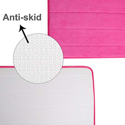 Memory Foam Bathroom Rugs 2 Piece Bath Mat Set Soft Non-Slip and Absorbent Microfiber Bath Rug and U-Shaped Toilet Mat 32"x20"+24"x 20", Hot Pink