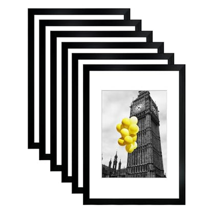 A4 Picture Frame Set of 6, Display Pictures 6x8 with Mat or 8.3x11.7 Without Mat, Document 8.3 x 11.7 Frame, Poster Frames, Black - color: Black, size: 8.3x11.7