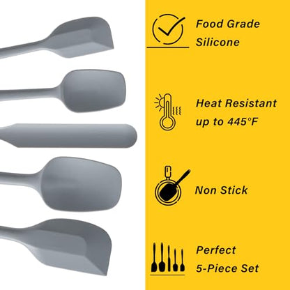 Silicone Spatula Set,5 Piece Food Grade Rubber Spatulas,Grey | Spatulas Silicone Heat Resistant for Baking,Cooking,and Mixing High Heat Resistant Non Stick Dishwasher Safe BPA-Free - color: Gray