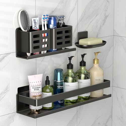 Shower Caddy,Shower Organizer 3 Pack,Aluminum,Adhesive Installation | Bathroom Shower Shelf Rust-proof , No Drilling Required, Suitable for Bathroom Storage and Home Decoration - size: 3-Piece Set (Large Size)
