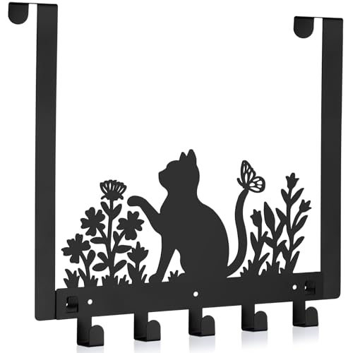Reallnaive Black Cat Over The Door Hooks Gothic Bathroom Decor Hanger Wall Mount Rack Holder for Towel, Hat, Coat, Cloth, Keychain, Bag, Christmas Gift for Cat Lovers - style: Black Cat