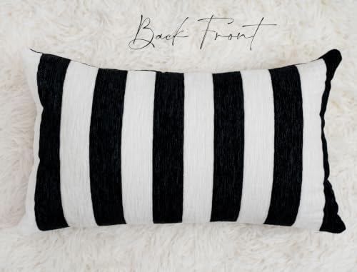 Embroidery Fall Pumpkin Pillow Covers Set of 2(Black & White,12x20) | Soft chenille, black-and-white stripe design, applique pumpkin and sunflower embroidery, hidden zipper, for sofa and bed - size: 20" x 12" (Pack of 2)