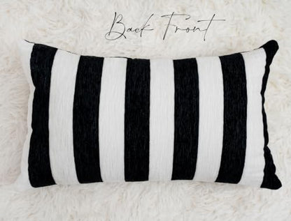 Embroidery Fall Pumpkin Pillow Covers Set of 2(Black & White,12x20) | Soft chenille, black-and-white stripe design, applique pumpkin and sunflower embroidery, hidden zipper, for sofa and bed - size: 20" x 12" (Pack of 2)