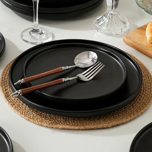 Salads & Desserts Plates, Set of 4, 8-Inch, Matte Black | Matte Glaze Stoneware Plate, Microwave Safe, Dishwasher Safe - color: Black, size: Salad Plates Set (4PCS)