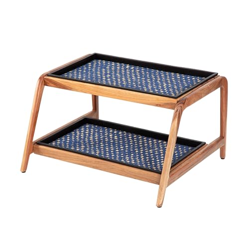 Anji Mountain Heavy Duty Waterproof Wooden Shoe Storage Mat Organizer/Boot Storage Tray Multi Use for Entryway with Coir, Blue and Ivory Insert, 2 Tier, Fits 4 Pair (26.5" Wide) - color: Blue and Ivory, size: 2 Tier, Fits 4 Pair