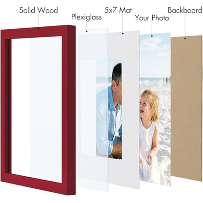 Vittanly Solid Wood 8x10 Picture Frames Set of 4, Red | 5x7 Picture Frame with Mat, Gallery Wall Frame Set, 8 x 10 Frame for Wall & Tabletop Display, Family, Pet, Christmas - color: Red, size: 8x10