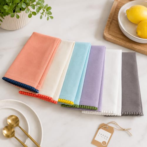 Kitchen Towels 100% Cotton Solid Kitchen Dish Cloths, Kitchen Hand Towel Reusuable Dish Towel for Cleaning & Drying Tea Towels Set with Hanging Loop - 18"x 28", Pack of 6 Pastel Colors - color: Mauve, Peach, Offwhite, Sky, size: Pack of 6