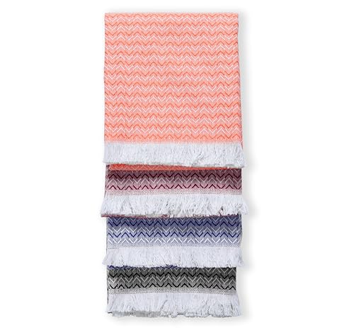 TWINY threads Set of 4 100% Cotton Kitchen Towels, 16"x26", Multicolor | Chevron Weave Dish Cloths & Rags, Soft, Absorbent, Quick Dry, Washable, Reusable Tea Towel for Baking, Cleaning & Drying Use - color: Chevron Black, Burgundy, Indigo Blue, Orange, si
