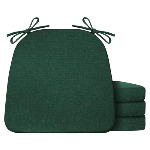 IASEAHK Chair Cushions for Dining Chairs Set of 4, Non Slip Kitchen Chair Pads, 17" x 16" x 2", Indoor Dining Chair Cushions with Ties, D-Shaped Seat Cushions for Kitchen Chairs, Dark Green - color: Dark Green, size: 4 Pack