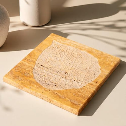 Travertine Tray, 11"x11" Natural Square Marble Vanity Tray, Stone Slab for Bathroom Kitchen Countertop, Travertine Candle Plate, Perfume Jewelry Trays(Yellow) - color: Golden Travertine