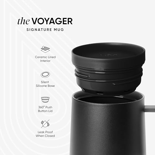 Simple Modern Voyager Signature Mug | Travel Coffee Tumbler with 360° Lid and Handle | Ceramic-Lined Insulated Stainless Steel Iced Cold Brew Cup | 12oz, Almond Birch - color: -Almond Birch