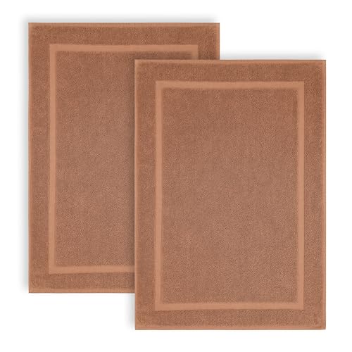 COTTON CRAFT Bath Mats - 2 Pack Tub Shower Floor Mat - 21x30 - Mocha | Ultra Absorbent Plush 900 GSM Pure Cotton Banded Border Luxury Towel Rug - Not a Bathroom Rug - color: Mocha, size: 2 Pack