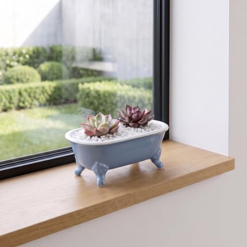 6.5" Ceramic Mini Clawfoot Bathtub Soap Dish, Blue | Decorative, Kitchen Sponge Holder, Shower Tray, 1 Pack - color: Blue
