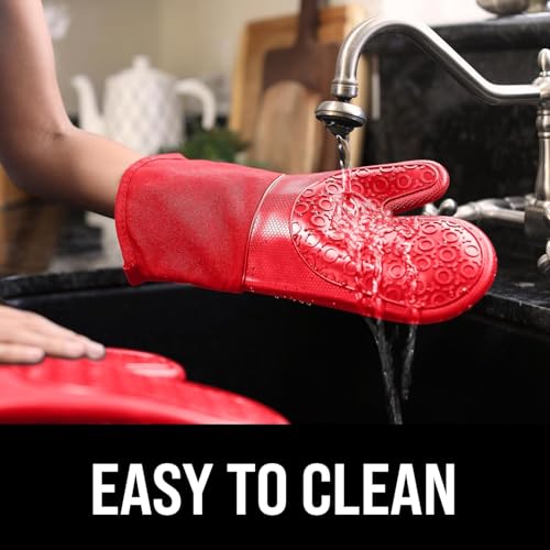 BPA-Free Silicone Oven Mitts Ultra Heat Resistant up to 500°F - Oven Mitts with Thick Cotton Liner - Long Slip Resistant Pot Holders, Flexible Oven Gloves - Canyon Red 13.7 - color: Red, size: 2-Piece 13.7" Oven Mitts