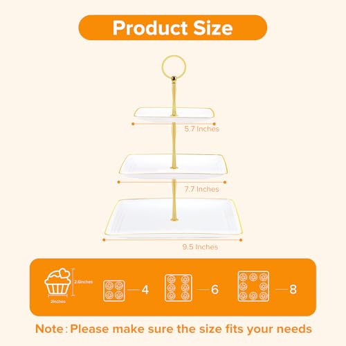 Hoedia 3 Tier Cupcake Stand Tower, Plastic Cup Cake Holder(Square) | Tiered Serving Tray Dessert Stand Cupcake Tower for Tea Party, Birthday Party, Wedding Decor and Baby Shower