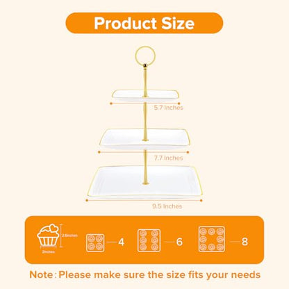 Hoedia 3 Tier Cupcake Stand Tower, Plastic Cup Cake Holder(Square) | Tiered Serving Tray Dessert Stand Cupcake Tower for Tea Party, Birthday Party, Wedding Decor and Baby Shower