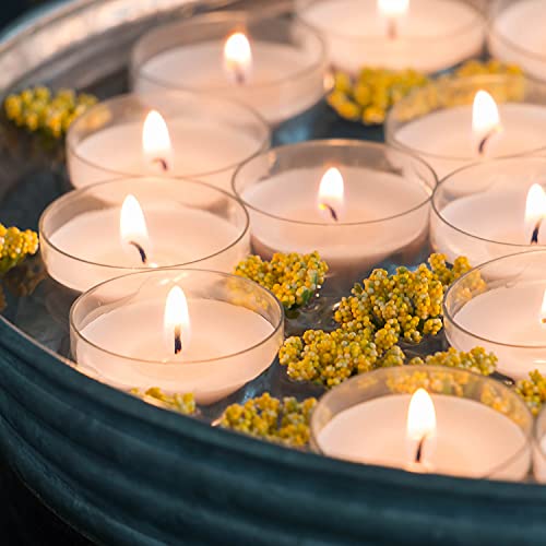 Stonebriar 48 Count White Unscented Smokeless Long Burning Clear Cup Tea Light Candles with 6 to 7 Hour Burn Time - size: 48 Pack
