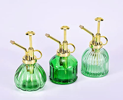 Glass Plant Mister - 6.5" Green Glass Water Spray Bottle with Gold Top Pump, Small Plant Sprayer for Indoor/Outdoor House Plants - style: Green+Gold B