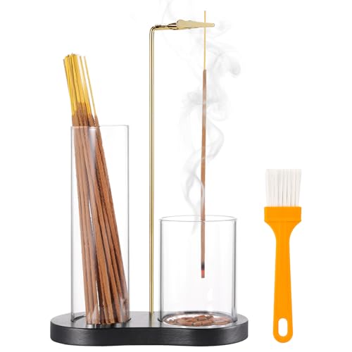 2 in 1 Incense Holder for Sticks with Glass Ash Catcher, Upside Down Anti-Ash Incense Stick Burner, Modern Vertical Incense Holder for Yoga, Spa, Meditation and Home Decor （Black） - color: Black, size: 1 Pack-Round(Black)
