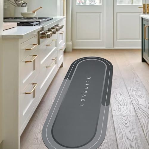 Rubber Bath mats Quick-Drying Non-Slip Bathroom mat Super Absorbent Bath mat Instant Dry Bath mat, Bathroom Rug in Front of The Kitchen Sink, Shower Room, Bathtub, Oval(Dark Grey+17x47in) - color: Dark Grey, size: 17x47in