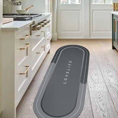 Rubber Bath mats Quick-Drying Non-Slip Bathroom mat Super Absorbent Bath mat Instant Dry Bath mat, Bathroom Rug in Front of The Kitchen Sink, Shower Room, Bathtub, Oval(Dark Grey+17x47in) - color: Dark Grey, size: 17x47in