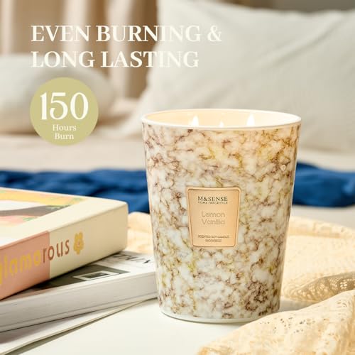 M&SENSE Extra Large Candle 35oz 150H Sugared Lemon Zest Scented Candle, 3 Wick Highly Scented Jar Candle, XL Candles Gift for Stress Relief, Meditation, Yoga - color: Sugared Lemon Zest, size: Large