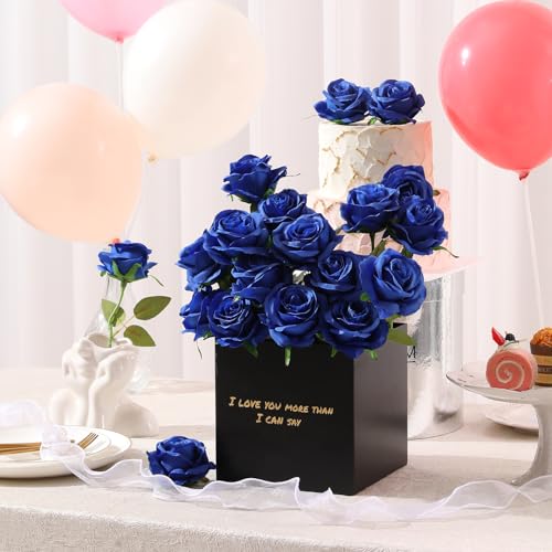 Tifuly Royal Blue Roses Artificial Flowers -12 pcs Realistic Single Long Stem Fake Silk Roses Bouquet for Party Home Wedding Centerpiece Office DIY Decor | 12 pcs Realistic Single Long Stem Fake Silk Roses Bouquet for Party Home Wedding Centerpiece Office