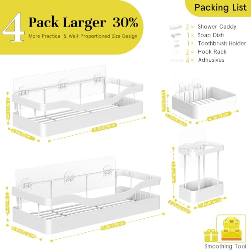 Heavy-Duty Adhesive Shower Shelves, White Storage Shelf | No Drill Wall Mounted Stainless Steel Shower Caddy Set with 44lbs Max Load, 0.43" Wire Spacing, Toothbrush & Soap Holder - color: White