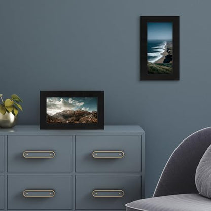 Americanflat 4x8 Picture Frame - Engineered Wood - Black | Shatter-resistant glass, wall or tabletop display with included easel, sawtooth hangers included - color: Black, size: 4x8