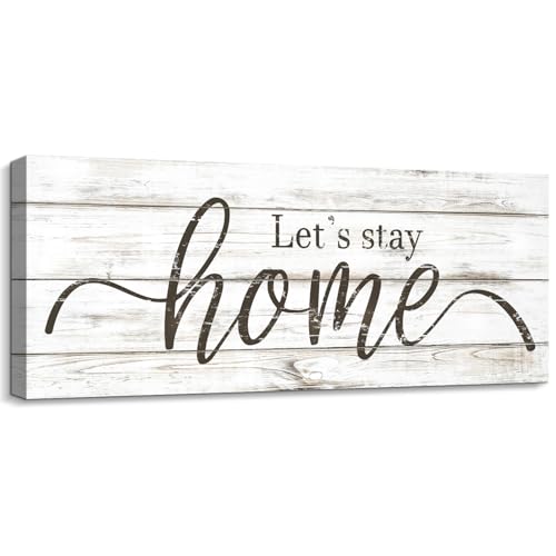 Let's Stay Home Sign 6"x17" Wood Grain Canvas Print Plaque - color: AA25-58-Let's stay home, size: 17"L x 6"W