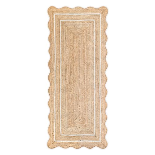 2'x6' Jute Scalloped Boho Jute Runner Rug, Off White - color: Off White, size: 2'x6' (Runner)