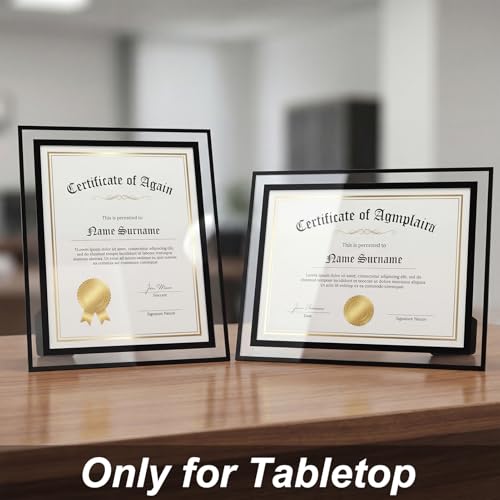 Hoikwo 8.5 by 11 Picture Frames, 12 Pack 8.5x11 Black Glass Frames – For Small Business Licenses, School Certificates, Family Awards & Office Diplomas, Tabletop Display Only – Vertical or Horizontal - size: Black-8.5x11-12 Frames