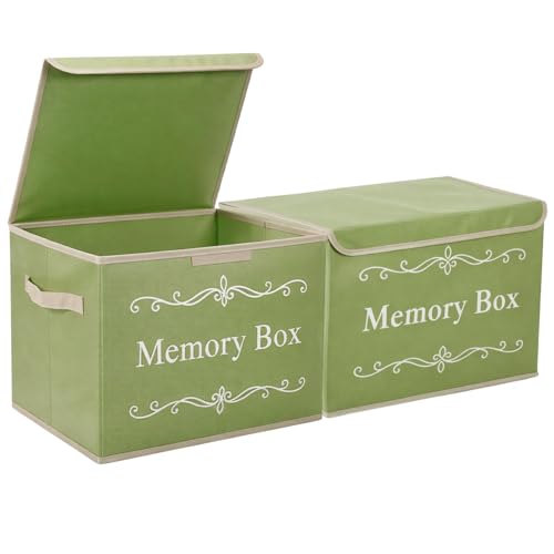 LemonRoad 2Pcs Memory Box Keepsakes for Kid Memory Decorative Storage Box Bin with Lid for Baby Wedding Travel Birthday Anniversary Precious Milestones Gift Loved Ones Treasured 16x12x12'' (Green) - color: Green