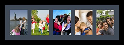 ArtToFrames Collage Photo Frame Single Mat with 5-5x7 Openings with Satin Black Frame and Blue Jay mat. - color: 5 - 5x7 - (2137), size: Blue Jay