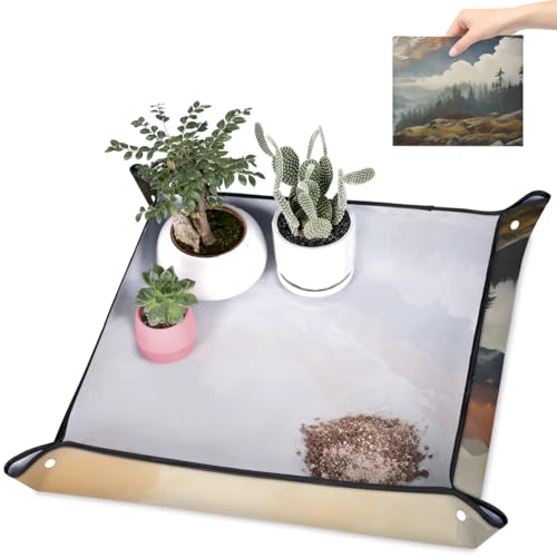 Repotting Mat for Indoor Plants Mountain Forest Waterproof Potting Mat for Mess-Free Gardening, Foldable & Portable Planting Mat, Gardening Gifts & Bonsai Tools - color: Mountain Forest, size: 19.7x19.7"