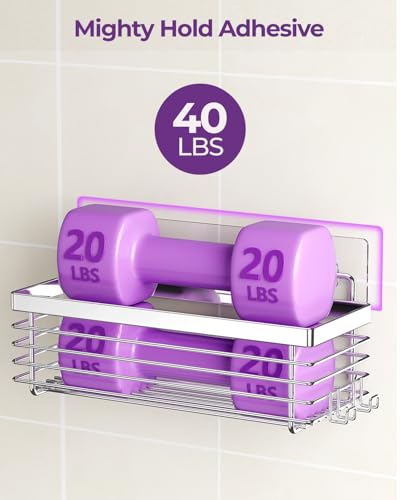 Shower Caddy Adhesive 3 Pack Stainless Steel Storage Organizers-Silver | No drilling wall mounted,rust-resistant,large capacity,quick drainage,easy to clean,suitable for bathrooms and kitchens - color: Silver