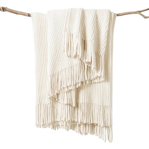 lifein Throw Blanket for Couch, Soft Boho Decor Bed Throw,Cozy Blue Chenille Knitted Small Farmhouse Lightweight Throw for All Season(Off White,50 * 60") - color: White, size: 50*60''
