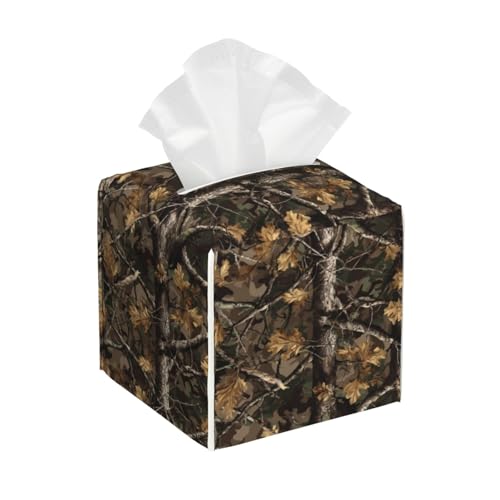 Camo Tissue Box Cover Square,Forest Camouflage Tissue Box Holder Waterproof Leather Facial Paper Organizer Dispenser for Bathroom Home Car Kitchen Nightstand Vanity Desk Decoration - color: Camo